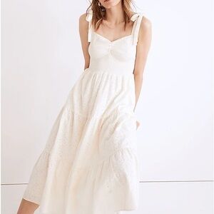 Eyelet Lucie Tie-Strap Tiered Midi Dress